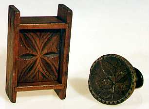 Antique Small Primitive Wood Butter Mold or Press with Leaf Motif